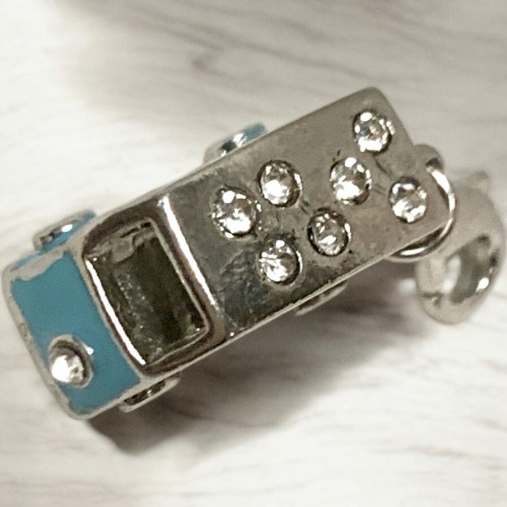 VW Bus Blue, Silver, & Crystal w/Lobster clasp Zipper pull, purse, shoe charm - Picture 3 of 8